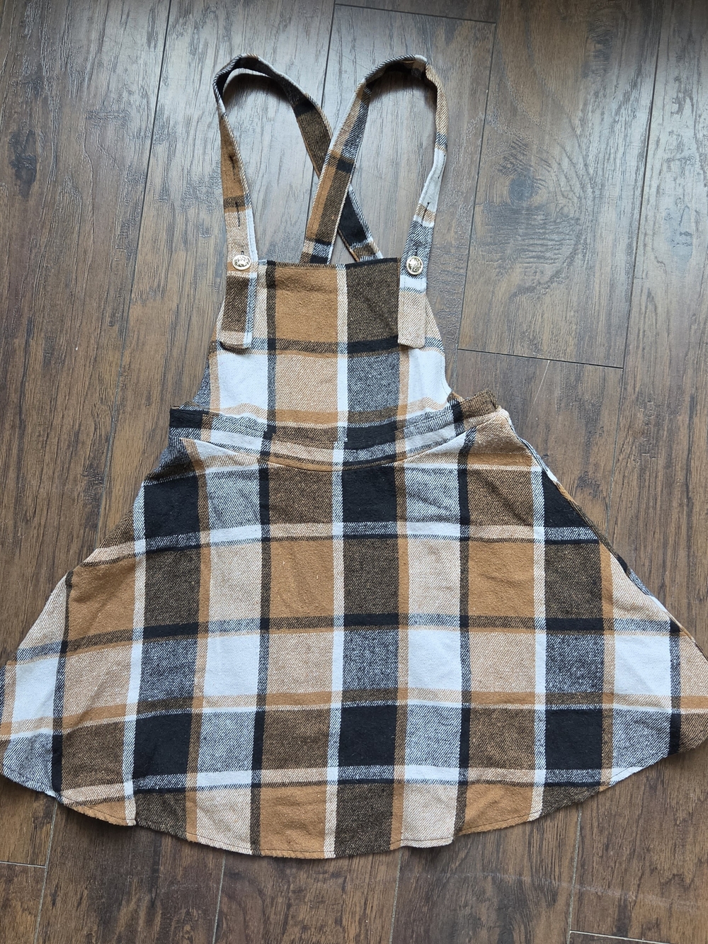SHEIN Brown Black White Plaid Pinafore Skirt with Adjustable Straps